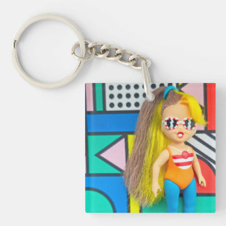 Polly with colourful geo key ring