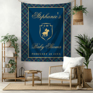 Polo Equestrian Classic Plaid Baby Shower Backdrop Tapestry