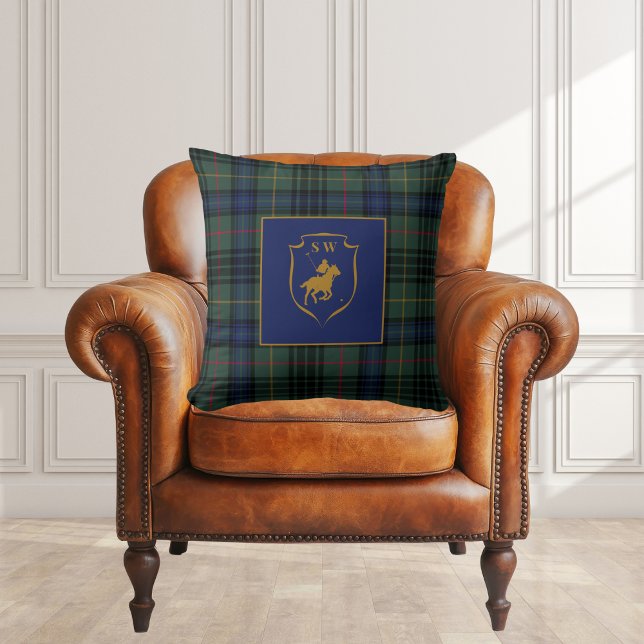 Polo Equestrian Monogrammed Classic Tartan Plaid  Cushion (Creator Uploaded)