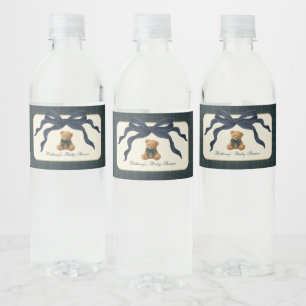 Polo Plaid Teddy Bear Navy Bow Baby Shower Favors Water Bottle Label