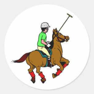 Polo Player Practice Ride Horse Swing Mallet Classic Round Sticker