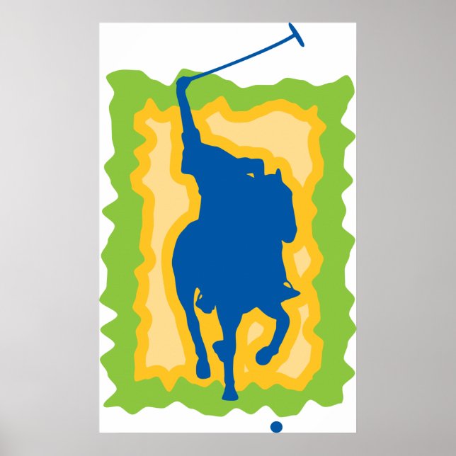Polo Player Silhouette Modern Horseback Sports Poster (Front)
