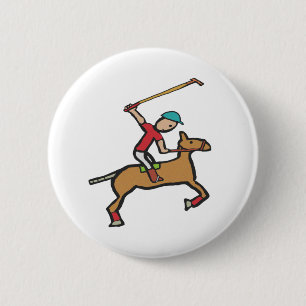 Polo Playing Horse and Rider 6 Cm Round Badge
