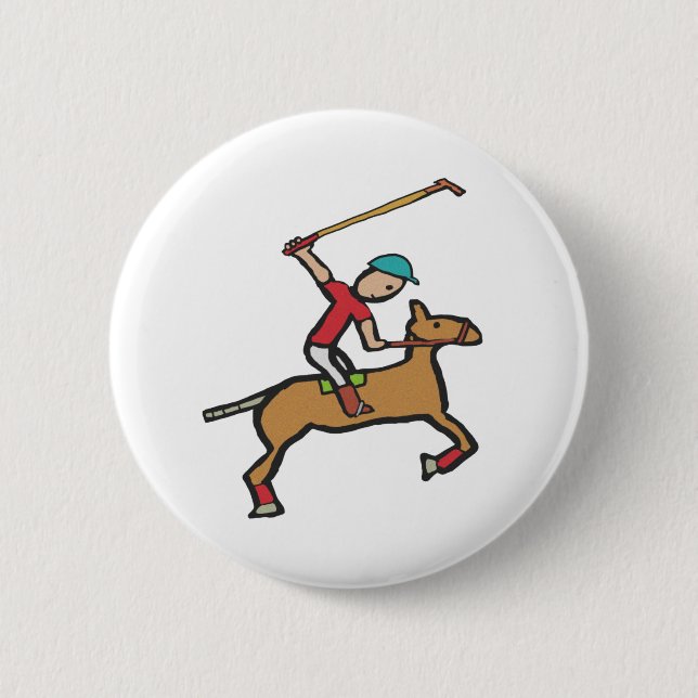 Polo Playing Horse and Rider 6 Cm Round Badge (Front)