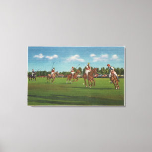 Polo Scene with Players and Horses on Lawn Canvas Print