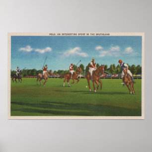Polo Scene with Players and Horses on Lawn Poster