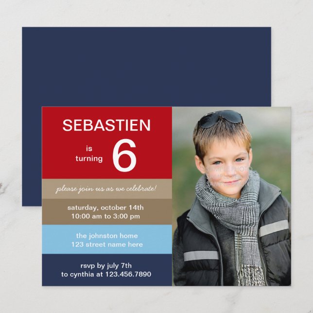 Polo Stripes Photo Birthday Invitation (Front/Back)