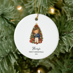 Polo Teddy Bear Baby Boy Christmas Ceramic Tree Decoration
