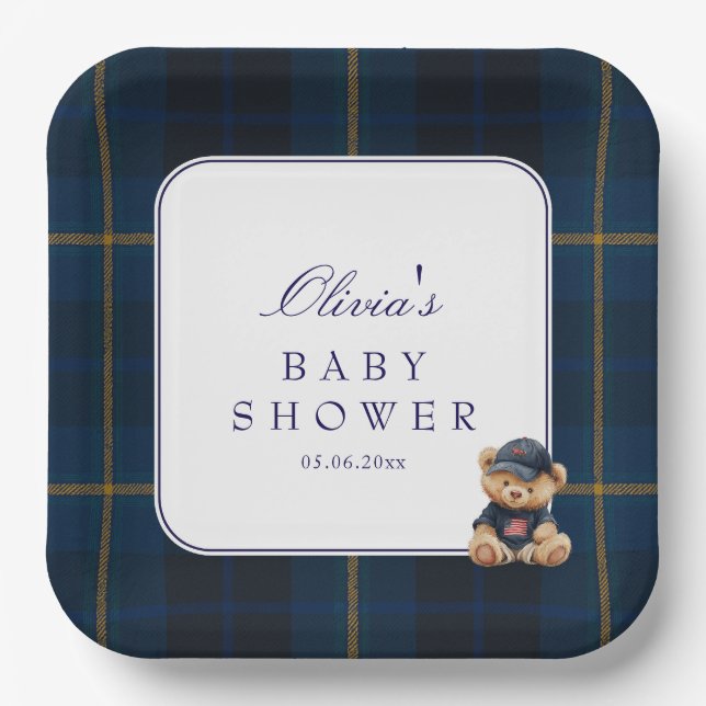 Polo Teddy Bear Baby Shower Paper Plate (Front)