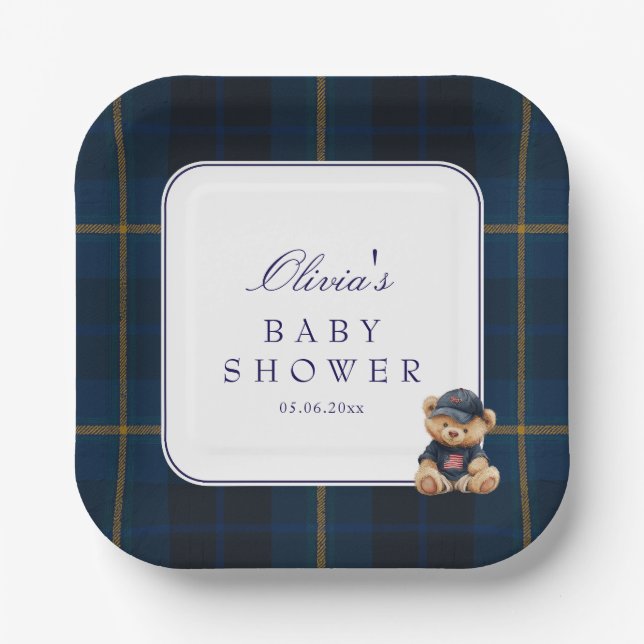 Polo Teddy Bear Baby Shower Paper Plate (Front)