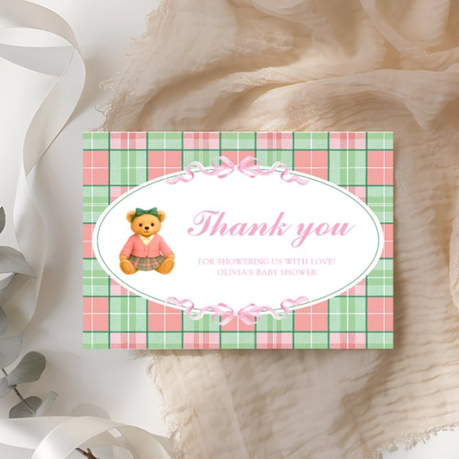 Polo Teddy Bear Girl Baby Shower Thank You Card (Creator Uploaded)