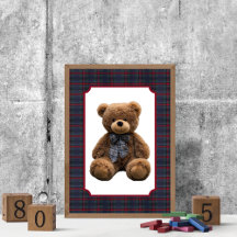 Polo Teddy Bear Tartan Plaid Baby Boy Kids Nursery