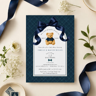 Polo Teddy Bear Tartan Plaid Boy Baby Shower Invitation