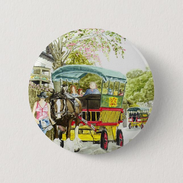 'Polperro Horse Bus' Button (Front)