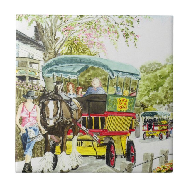 'Polperro Horse Bus' Tile (Front)