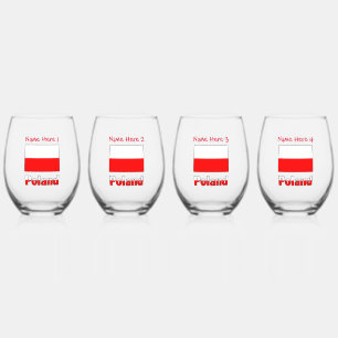 Polska and Polish Flag Red Personalisation Stemless Wine Glass