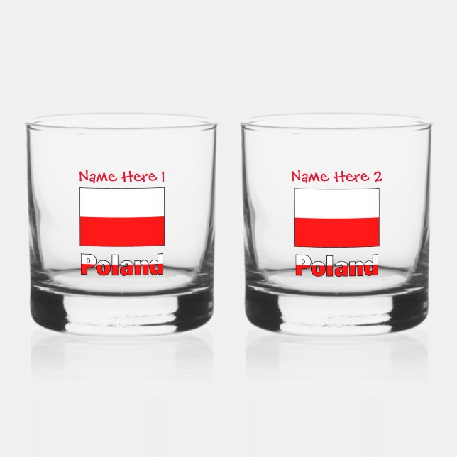 Polska and Polish Flag Red Personalisation  Whiskey Glass (Front)