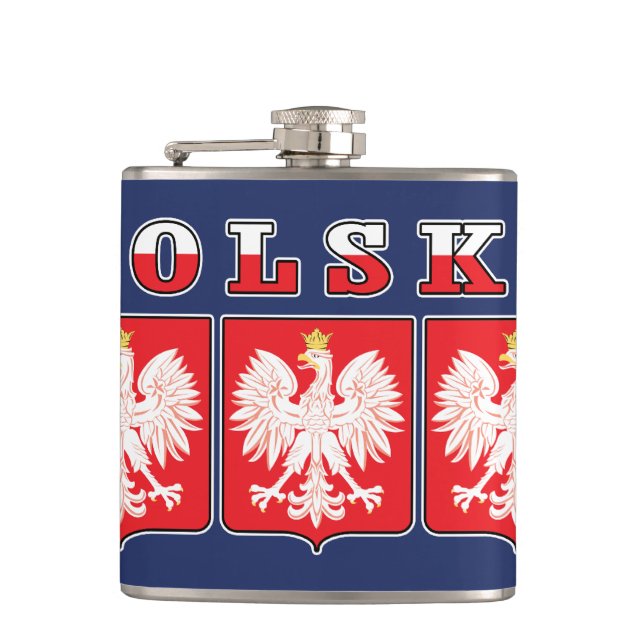Polska Eagle Flag Shields Hip Flask (Front)