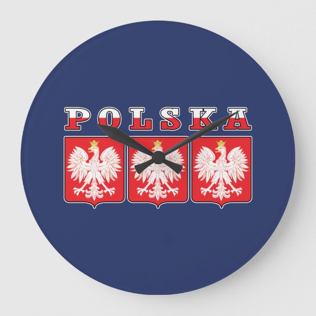 Polska Eagle Flag Shields Large Clock (Front)