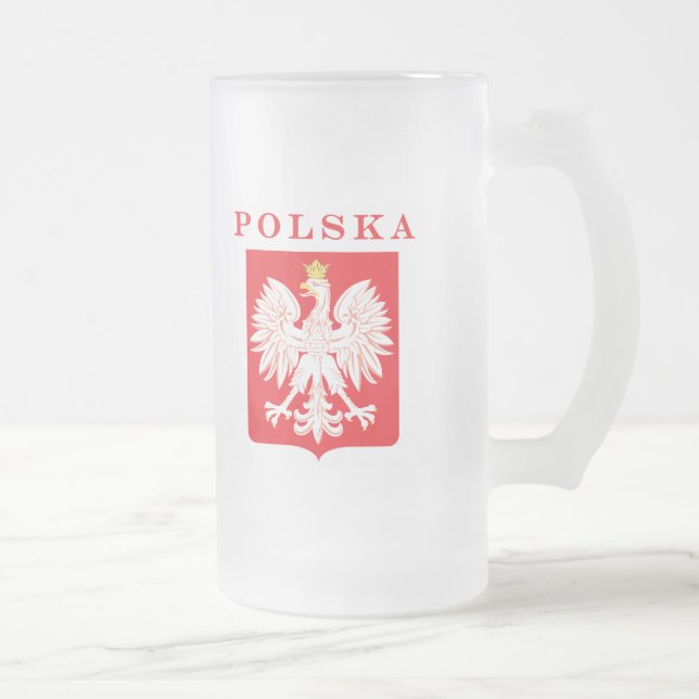 Polska Eagle Red Shield Frosted Glass Beer Mug (Right)