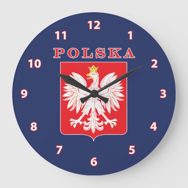 Polska Eagle Red Shield Large Clock (Front)