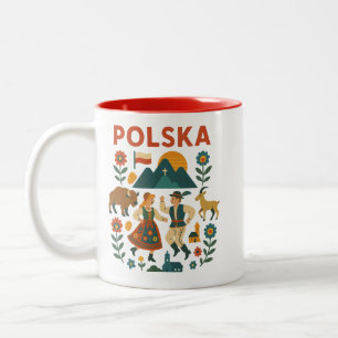 Polska Folk Mountain Flat Art Two-Tone Coffee Mug