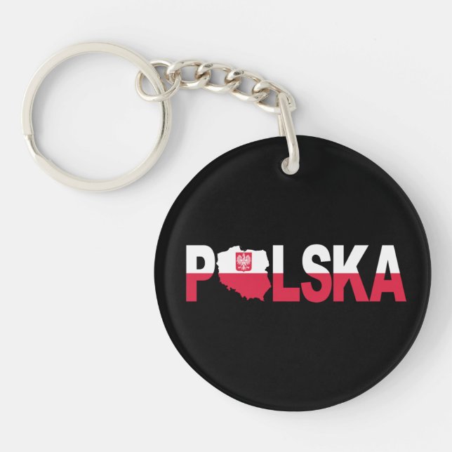 Polska Poland Flag Map Lettering Key Ring (Front)