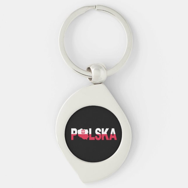 Polska Poland Flag Map Lettering Key Ring (Front)