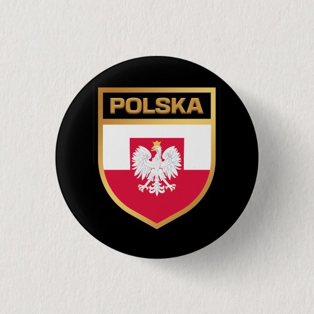 Polska / Poland Flag Shield & Emblem 3 Cm Round Badge (Front)