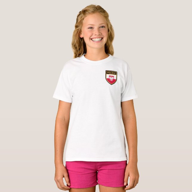 Polska / Poland Flag Shield & Emblem T-Shirt (Front Full)