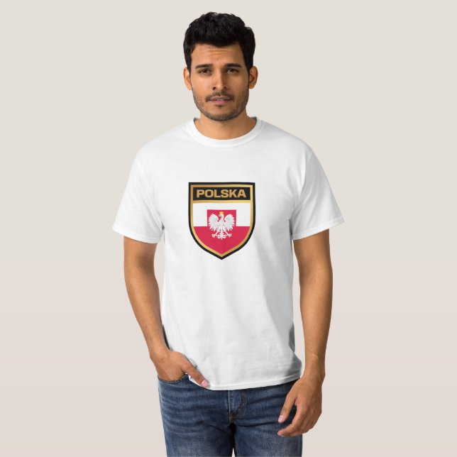 Polska / Poland Flag Shield & Emblem T-Shirt (Front Full)
