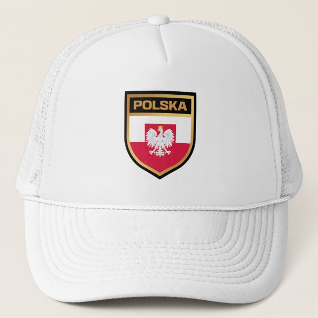 Polska / Poland Flag Shield & Emblem Trucker Hat (Front)