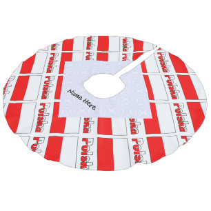 Polska Polish Flag Tiled Black Personalisation Faux Linen Tree Skirt