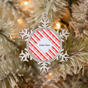Polska Polish Flag Tiled Black Personalisation Snowflake Pewter Christmas Ornament
