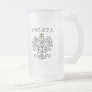 Polska With Polish Eagle Frosted Glass Beer Mug