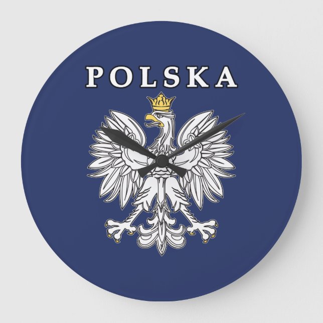 Polska With Polish Eagle Large Clock (Front)