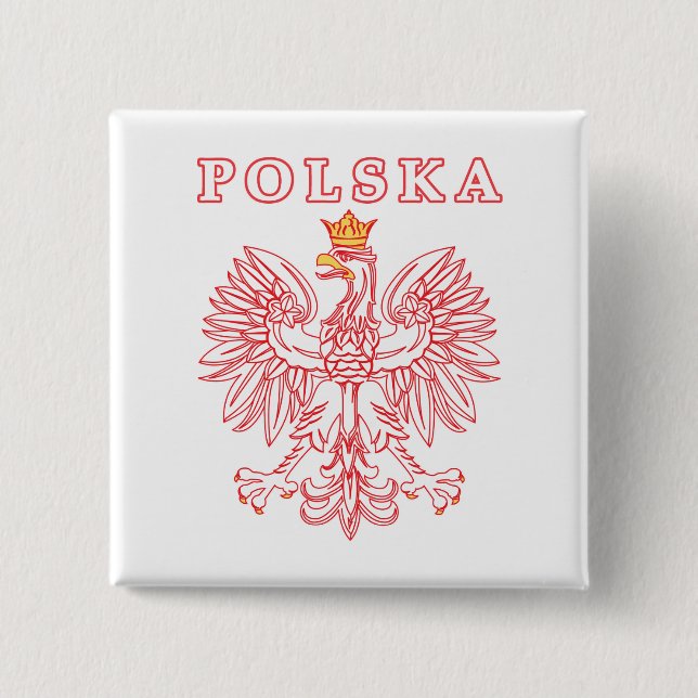 Polska With Red Polish Eagle 15 Cm Square Badge (Front)