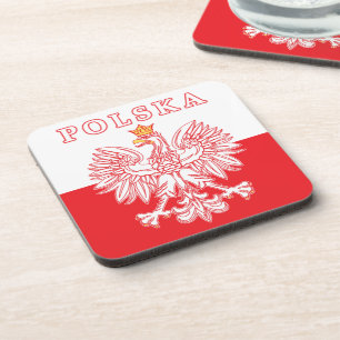 Polska With Red Polish Eagle Coaster
