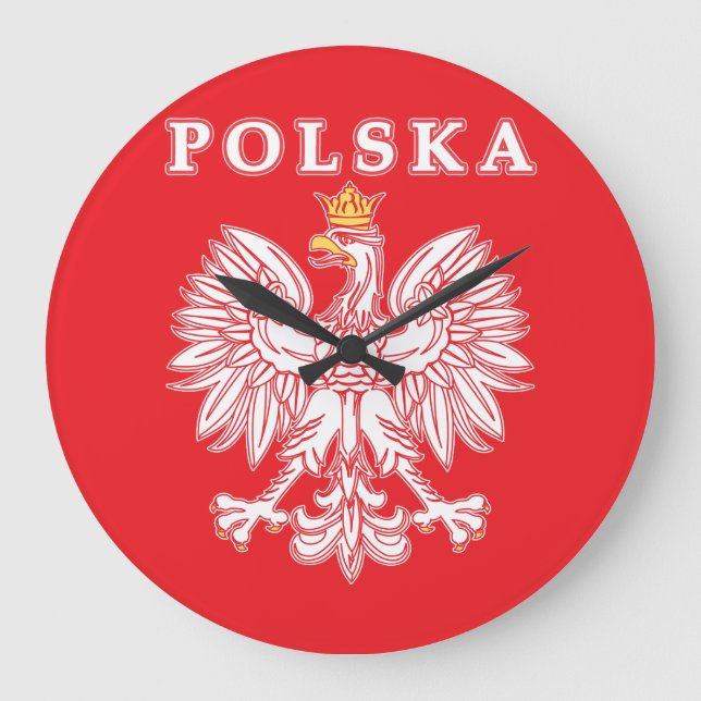 Polska With Red Polish Eagle Large Clock (Front)