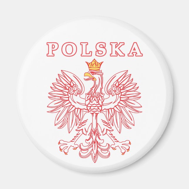 Polska With Red Polish Eagle Magnet (Front)
