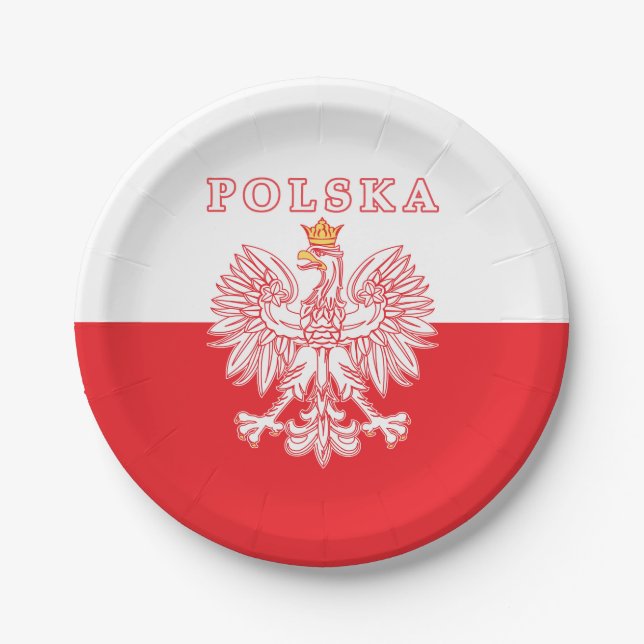 Polska With Red Polish Eagle Paper Plate (Front)