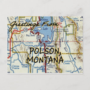 Polson MT Vintage Map Postcard