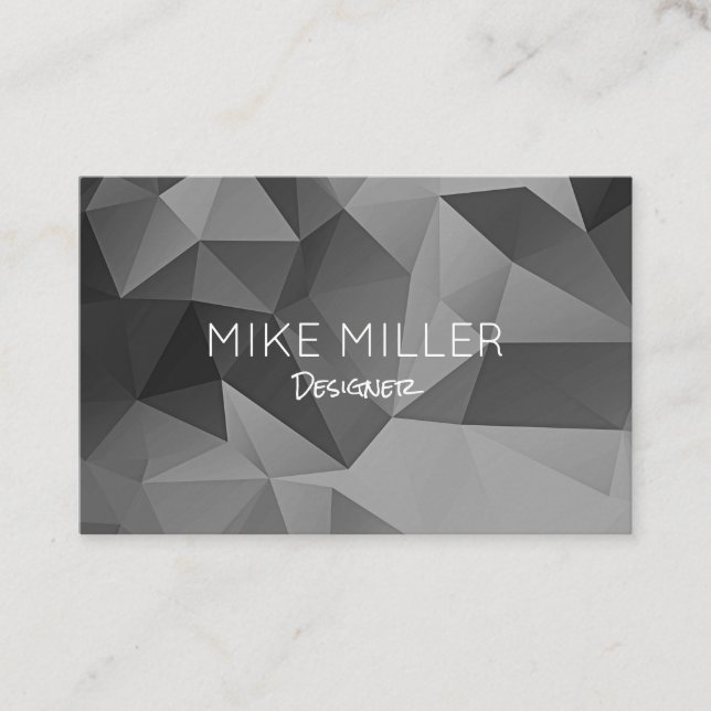 Poly Geometric Angles Grey Modern Cool  Business Card (Front)