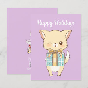 Poly-Pom Happy Holidays Winking Golden Pom Postcard