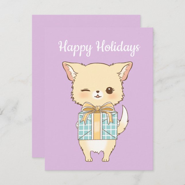 Poly-Pom Happy Holidays Winking Golden Pom Postcard (Front/Back)