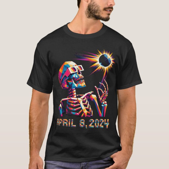 Poly Total Eclipse April 8th 2024 Skeleton  T-Shirt (Front)