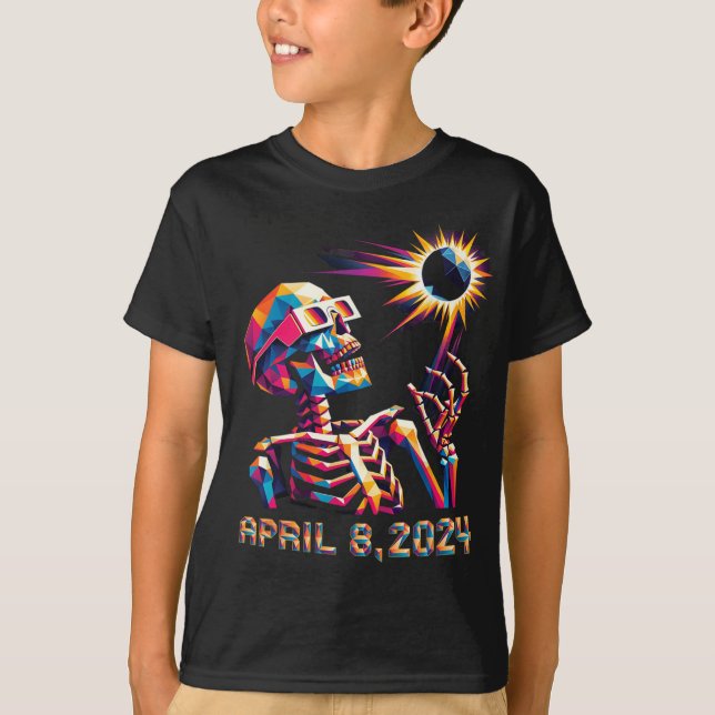 Poly Total Eclipse April 8th 2024 Skeleton  T-Shirt (Front)
