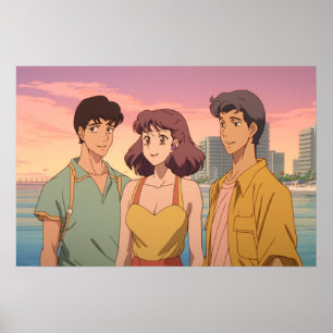 Polyamorous triad 80's retro Japanese Poster