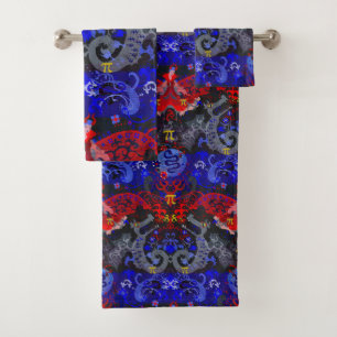 Polyamory Dragon Damask in Poly Pride Flag Colors Bath Towel Set