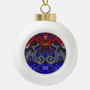 Polyamory Dragon Damask in Poly Pride Flag Colors Ceramic Ball Christmas Ornament